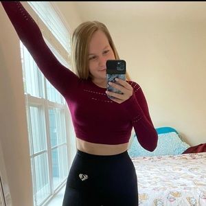 2/$14 Burgundy purple Workout Crop Top Long Sleeved with Thumb Holes